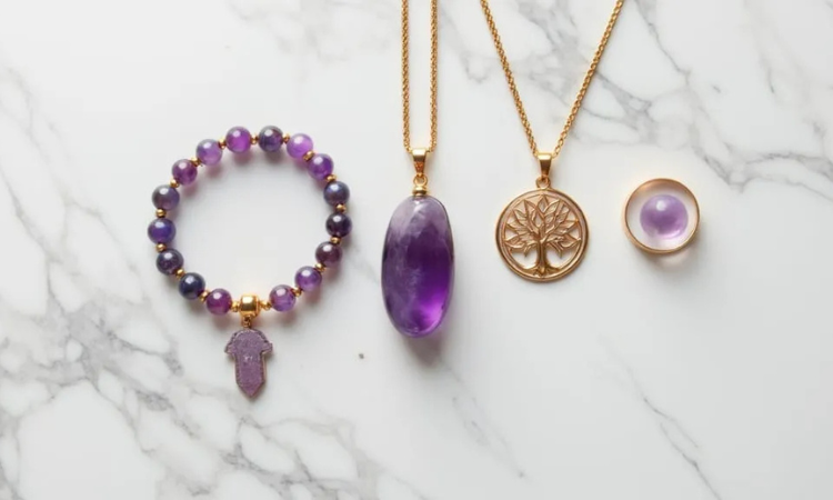 Flat-lay of spiritual jewelry pieces