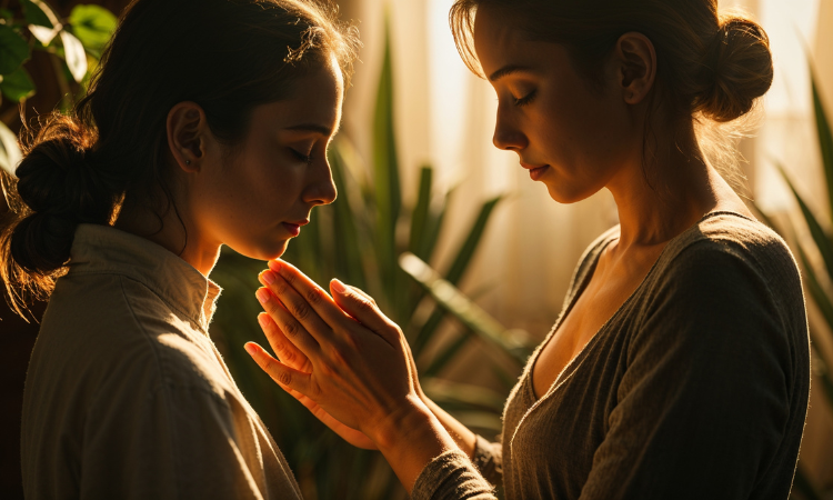 Silent healing transmission through presence and touch