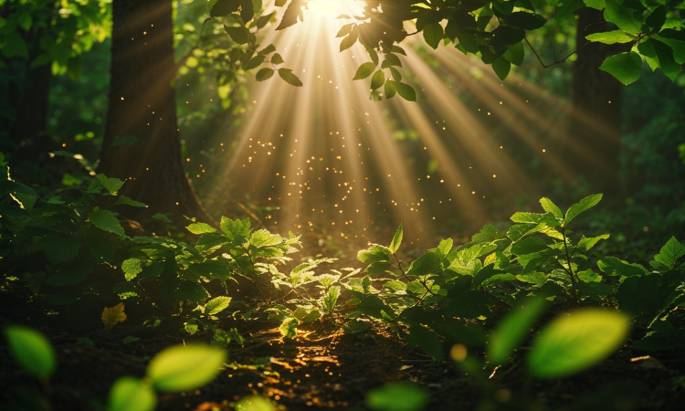 Nature illuminated as symbol of gratitude and divine flow.