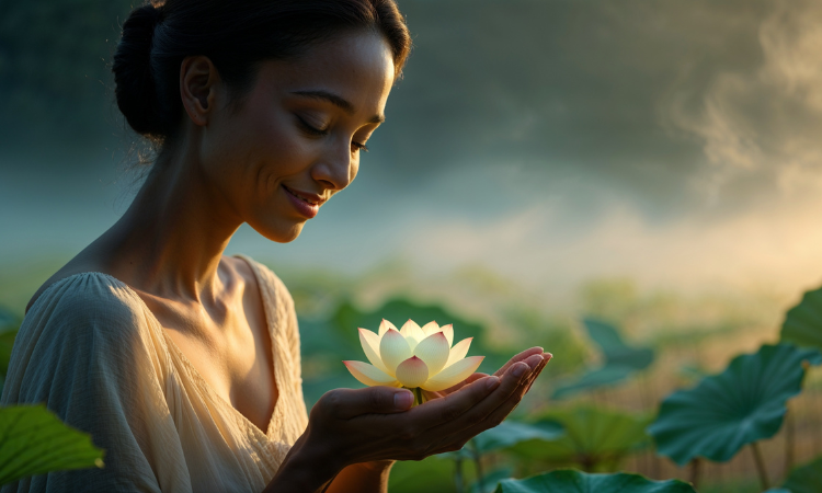 Symbol of gratitude and rebirth in stillness.