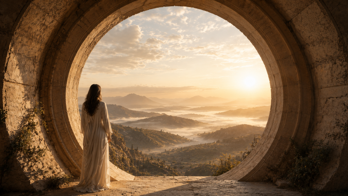 Higher perspective overlooking a peaceful sunrise landscape